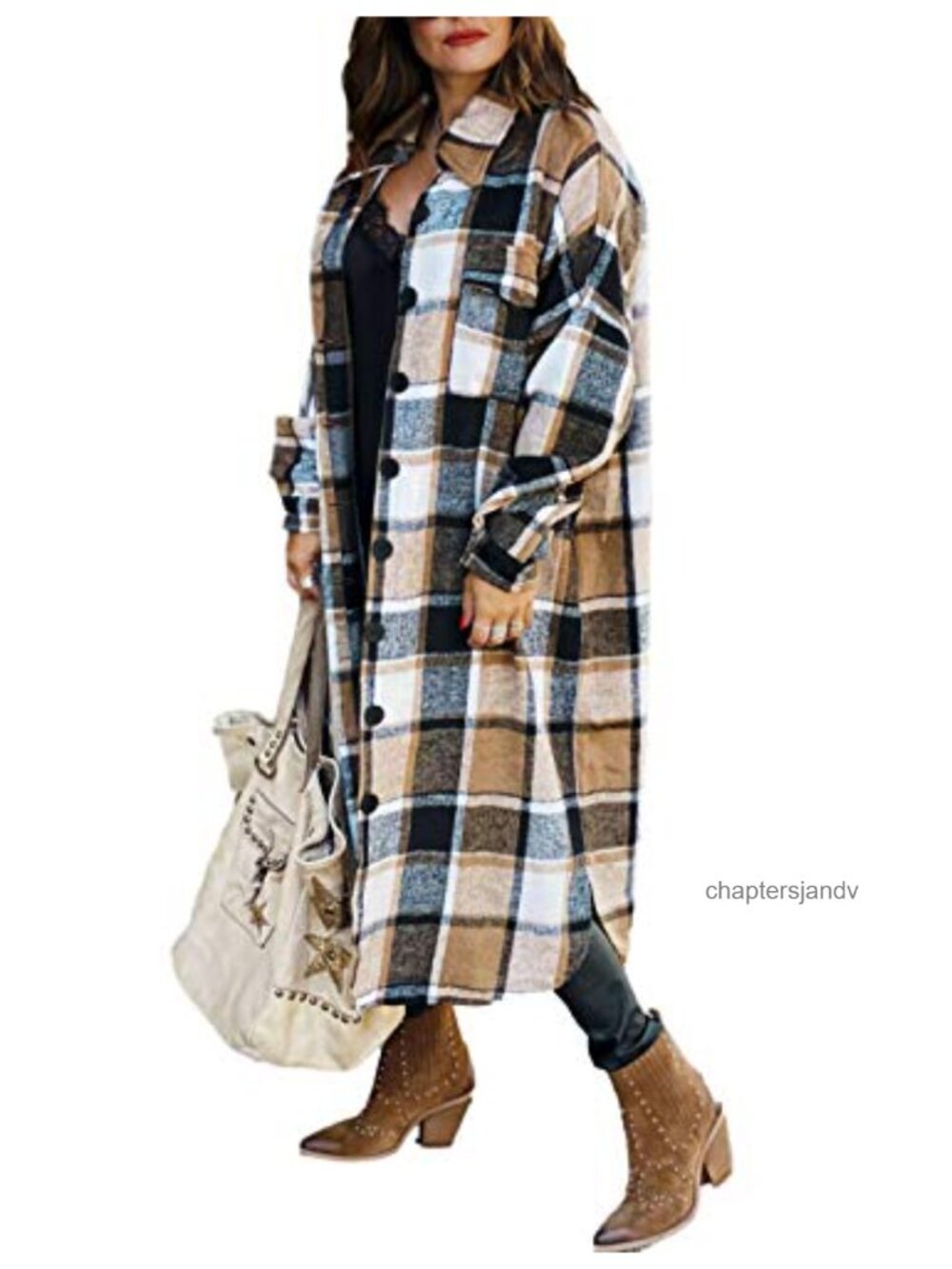 Plaid Flannel Shacket Jacket Button Down Trench Coat Fall